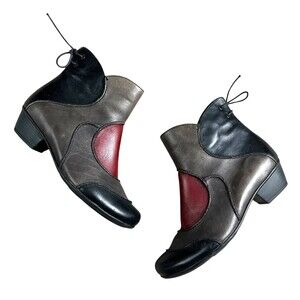 Remonte Dorndorf Black Red & Gray Colorblock Patchwork Ankle Boots 36 / 5.5